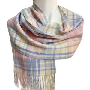 Lochmere Scotland Wool & Cashmere Pastel Tartan Scarf – 12" x 62” + Fringe
